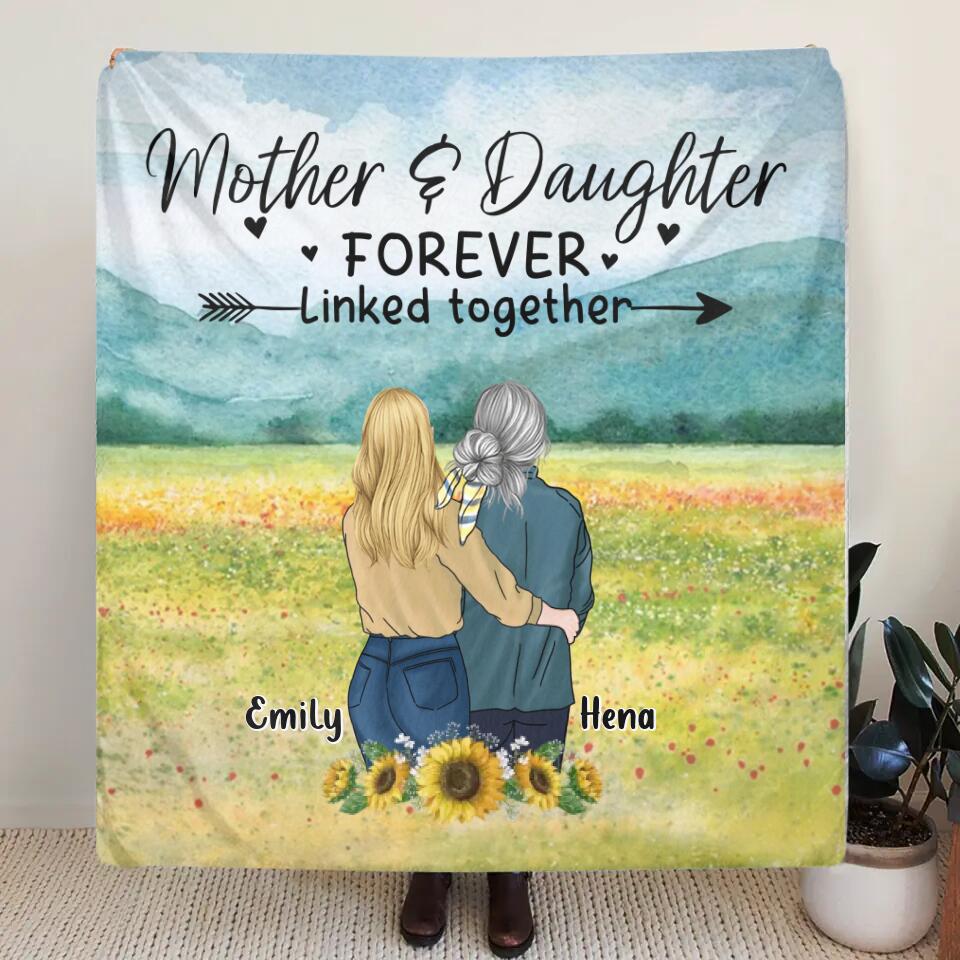 Personalized Mom & Daughter Quilt/Fleece Throw Blanket/Pillow Cover - Mother's Day Gift Idea From Daughter - Mother & Daughter Forever Linked Together