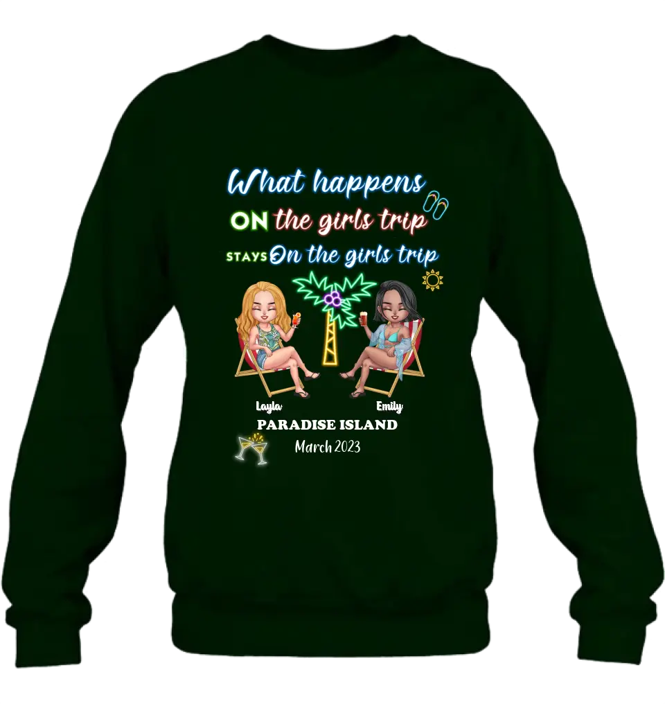 Personalized Girl's Trip Shirt/Hoodie/Long sleeve/Sweatshirt - Up to 6 People - Gift Idea For Besties/Sisters/Friends - What Happens On The Girls Trip Stays On The Girls Trip