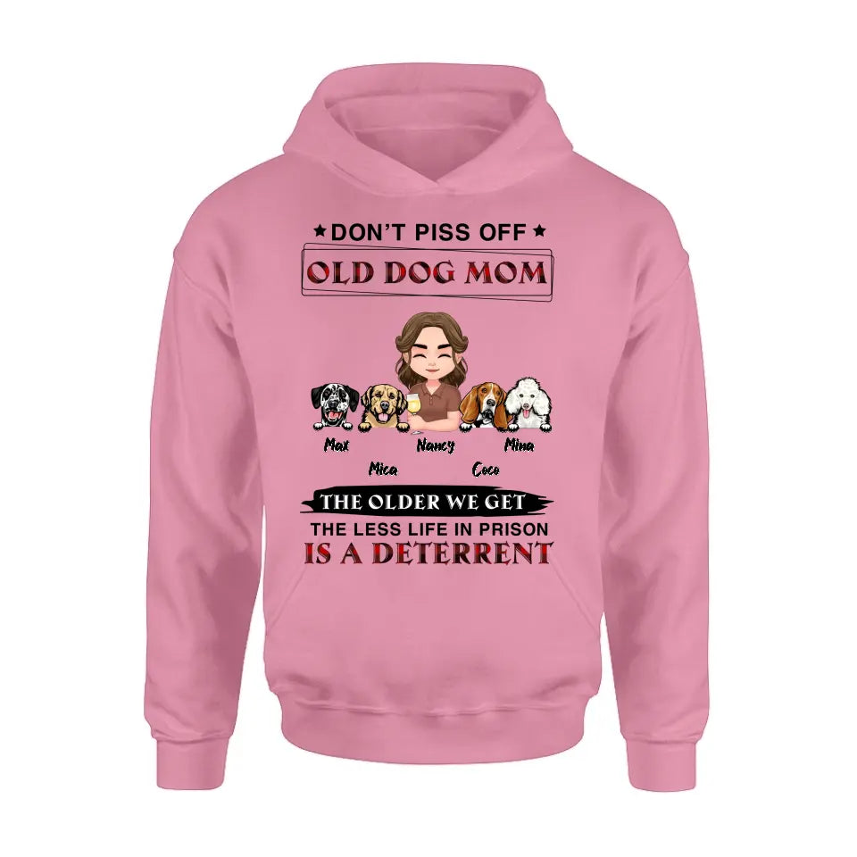 Personalized Dog Mom Shirt/Hoodie/Long sleeve/Sweatshirt - Gift Idea For Dog Mom/Dog Lovers - Up to 4 Dogs - Don't Piss Off Old Dog Mom