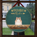 Personalized Pet Door Sign - Up to 6 Cats/Dogs - Best Gift For Cat/Dog Lover - Trouble Maker