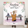 Personalized Reading Book Quilt/Fleece Blanket - Girl With Up to 5 Pets - Gift Idea For Reading Lovers - Reading Is Dreaming With Open Eyes