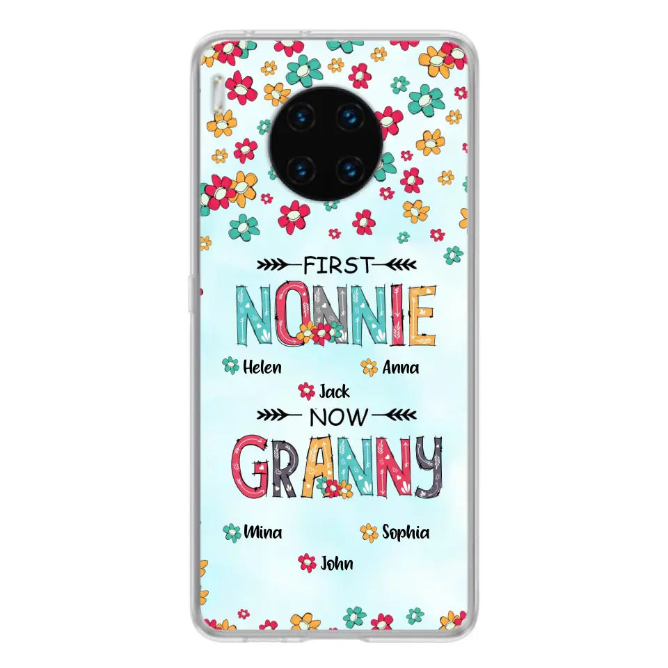 Personalized Grandma Phone Case - Up to 4 Kids And 8 Grandkids - Mother's Day Gift Idea for Grandma - First Mom Now Nana Kid And Grandkids Flower Pattern - Cases For Xiaomi/ Oppo/ Huawei