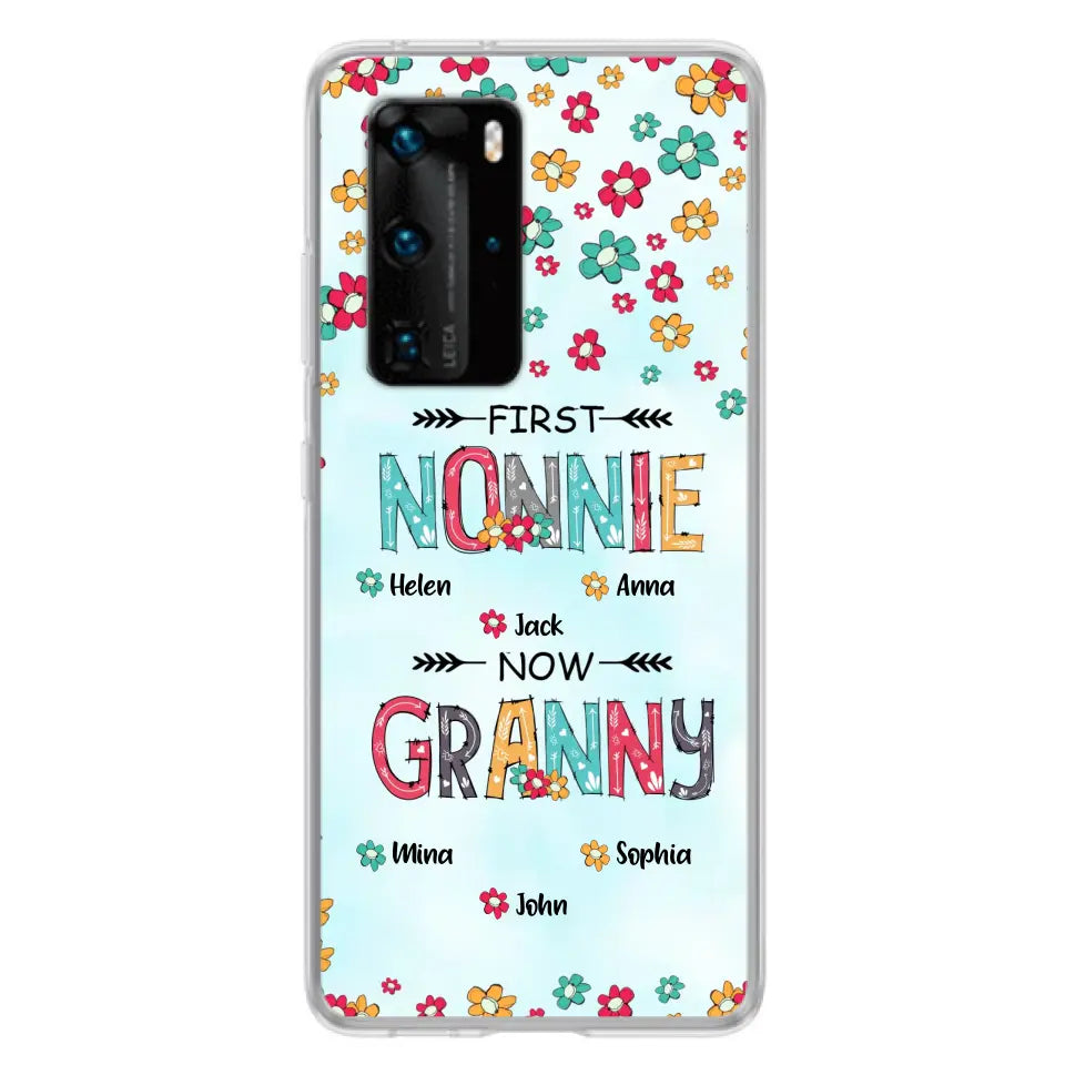 Personalized Grandma Phone Case - Up to 4 Kids And 8 Grandkids - Mother's Day Gift Idea for Grandma - First Mom Now Nana Kid And Grandkids Flower Pattern - Cases For Xiaomi/ Oppo/ Huawei
