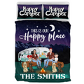 Personalized Camping Under The Stars Quilt Bed Sets - Gift Idea For Family/Camping Lover - Couple/Parents With Up to 2 Kids And 4 Dogs - This Is Our Happy Place