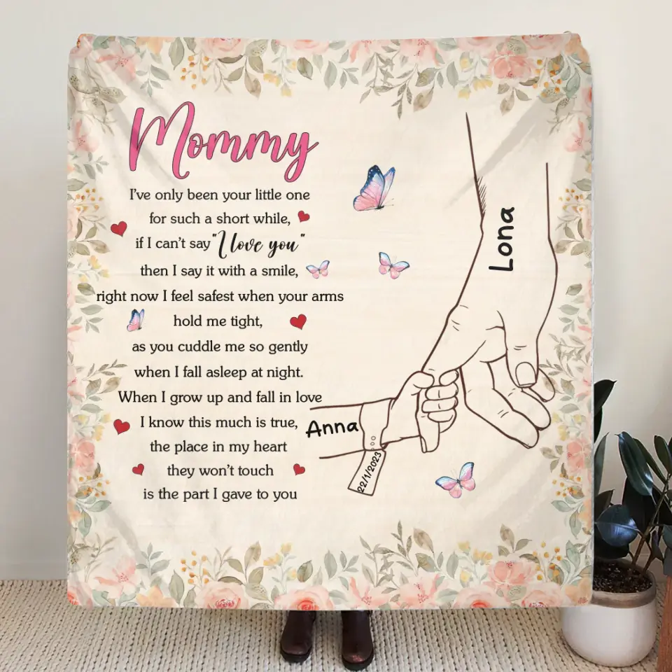 Personalized Hand Fleece Throw Blanket/Quilt/Pillow Cover - Gift Idea For Mother's Day - Up to 6 Kids - Mommy I've Only Been Your Little One For Such A Short While