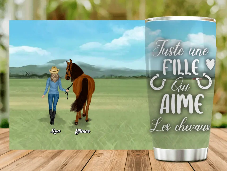 Gobelet Cheval Et Fille Personnalisé - Idée Cadeau Pour Les Amoureux Des Chevaux - Jusqu'À 6 Chevaux - Juste Une Fille Qui Aime Les Chevaux