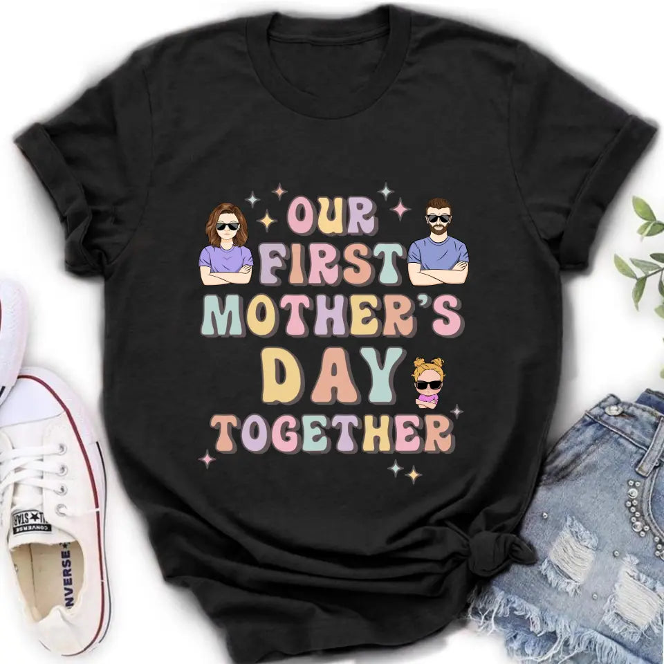 Personalized Family Baby Onesie/Kid T-Shirt/T-Shirt - Up to 3 Children - Gift Idea for Family/Mother's Day - Our First Mother's Day Together