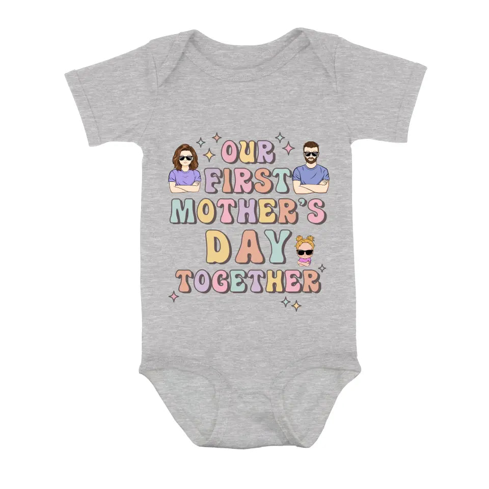 Personalized Family Baby Onesie/Kid T-Shirt/T-Shirt - Up to 3 Children - Gift Idea for Family/Mother's Day - Our First Mother's Day Together