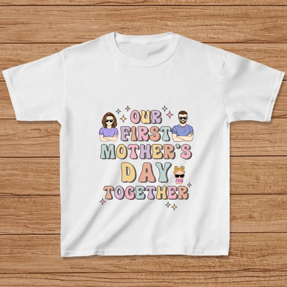 Personalized Family Baby Onesie/Kid T-Shirt/T-Shirt - Up to 3 Children - Gift Idea for Family/Mother's Day - Our First Mother's Day Together