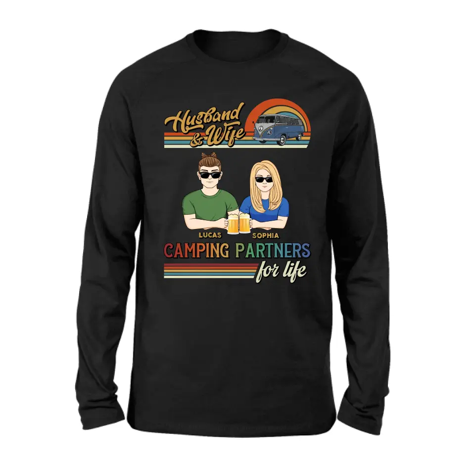 Personalized Couple Camping Shirt/Hoodie - Gift Idea For Couple/Camping Lover - Husband & Wife Camping Partners For Life