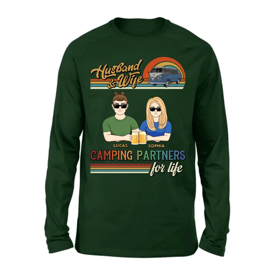 Personalized Couple Camping Shirt/Hoodie - Gift Idea For Couple/Camping Lover - Husband & Wife Camping Partners For Life