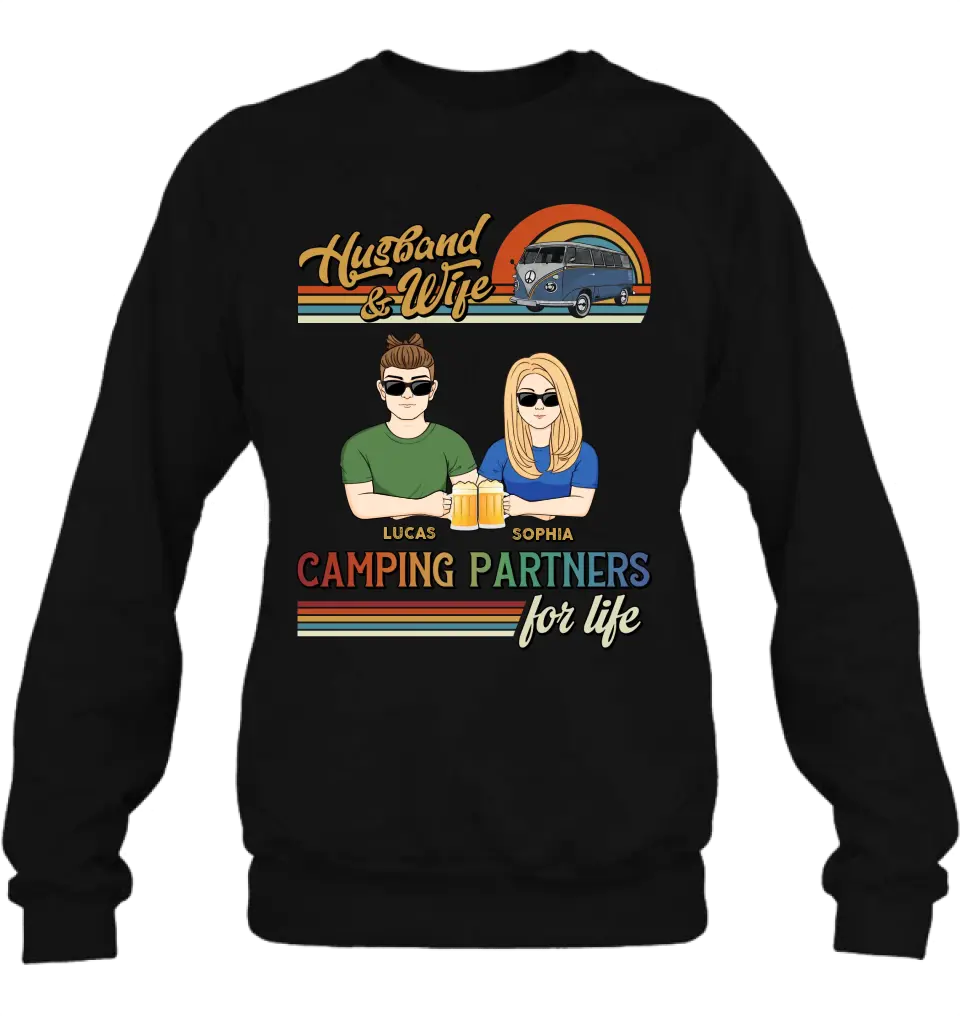 Personalized Couple Camping Shirt/Hoodie - Gift Idea For Couple/Camping Lover - Husband & Wife Camping Partners For Life