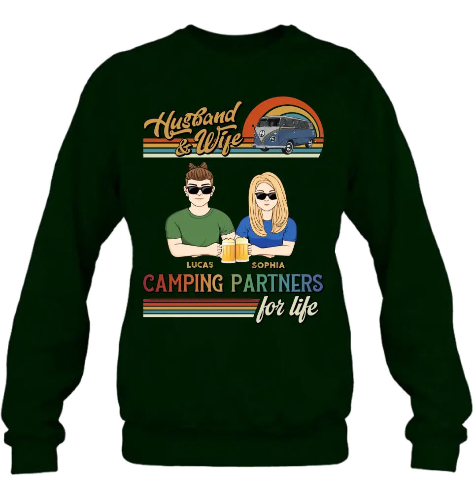 Personalized Couple Camping Shirt/Hoodie - Gift Idea For Couple/Camping Lover - Husband & Wife Camping Partners For Life