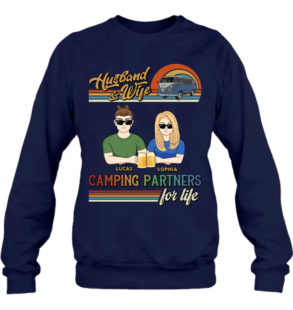 Personalized Couple Camping Shirt/Hoodie - Gift Idea For Couple/Camping Lover - Husband & Wife Camping Partners For Life