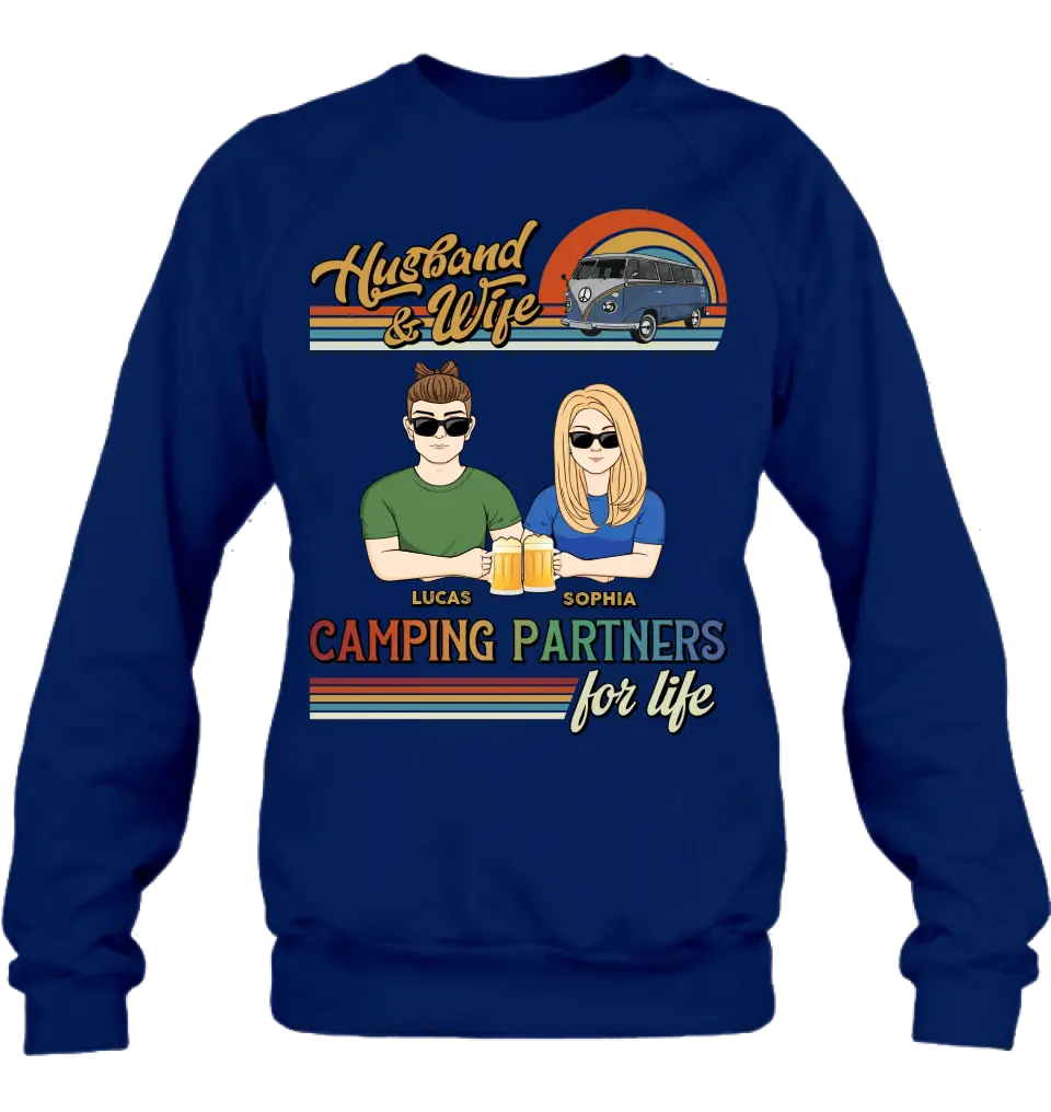 Personalized Couple Camping Shirt/Hoodie - Gift Idea For Couple/Camping Lover - Husband & Wife Camping Partners For Life