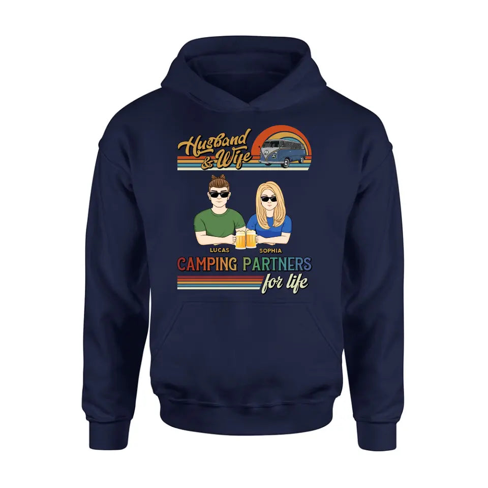 Personalized Couple Camping Shirt/Hoodie - Gift Idea For Couple/Camping Lover - Husband & Wife Camping Partners For Life