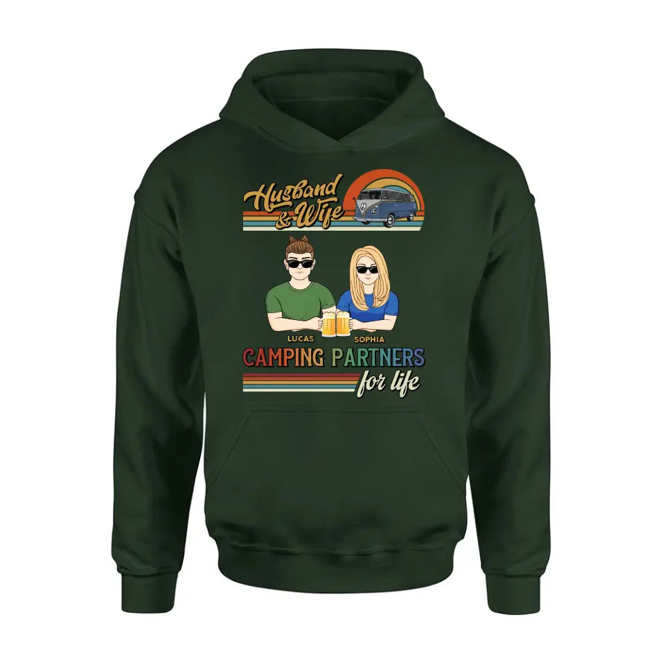 Personalized Couple Camping Shirt/Hoodie - Gift Idea For Couple/Camping Lover - Husband & Wife Camping Partners For Life
