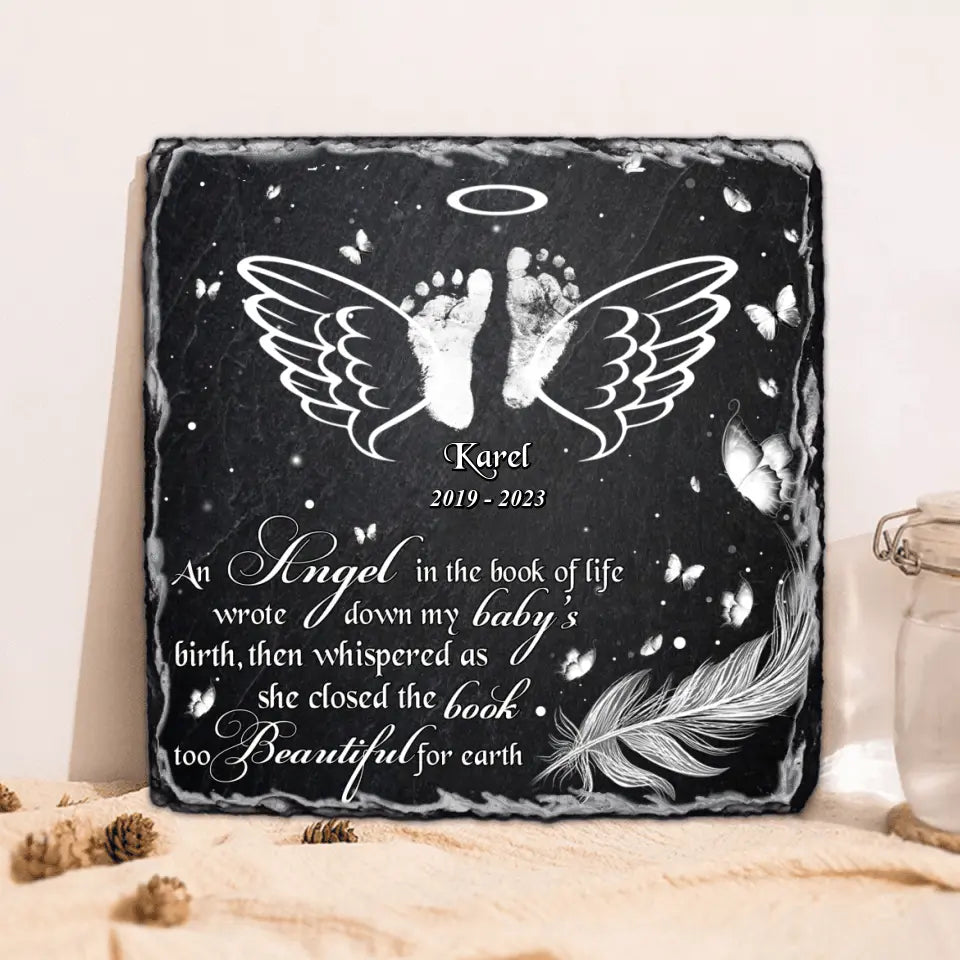 Personalized Baby In Heaven Square Lithograph - Memorial Gift Idea for Mother's Day/Father's Day - An Angel In The Book Of Life Wrote Down My Baby's Birth