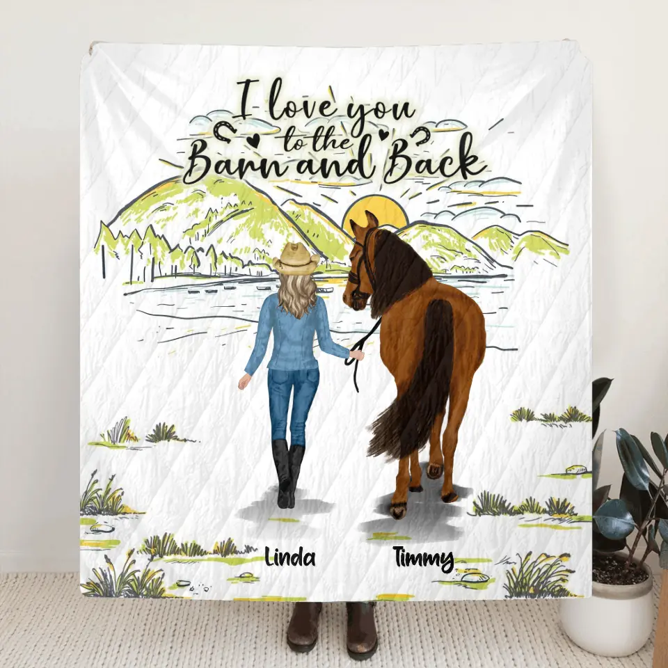 Personalized Horse Girl Quilt/Fleece Throw Blanket - Gift Idea For Horse Lovers - Up To 6 Horses - I Love You To The Barn And Back
