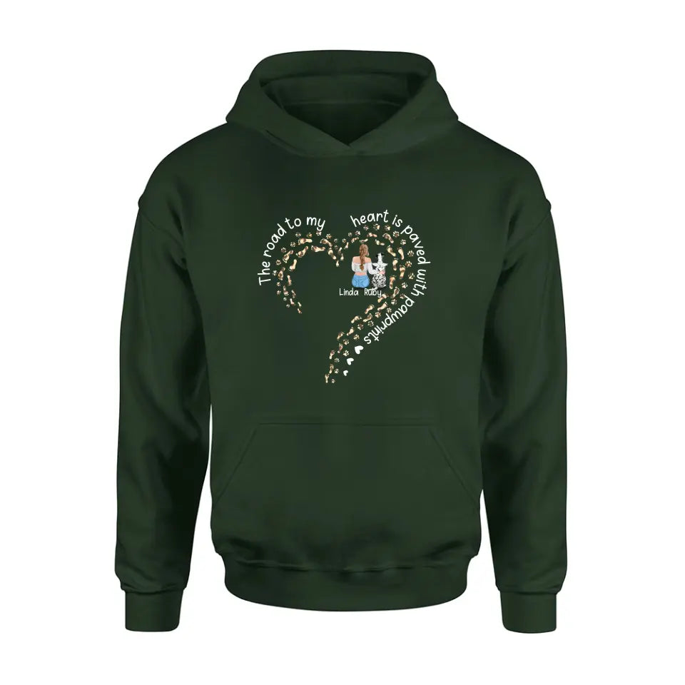 Personalized Memorial Dog With Man/Woman Shirt/Hoodie/Long sleeve/Sweatshirt - Gift Idea For Dog Lovers/Dog Owners - The Road To My Heart Is Paved With Pawprints