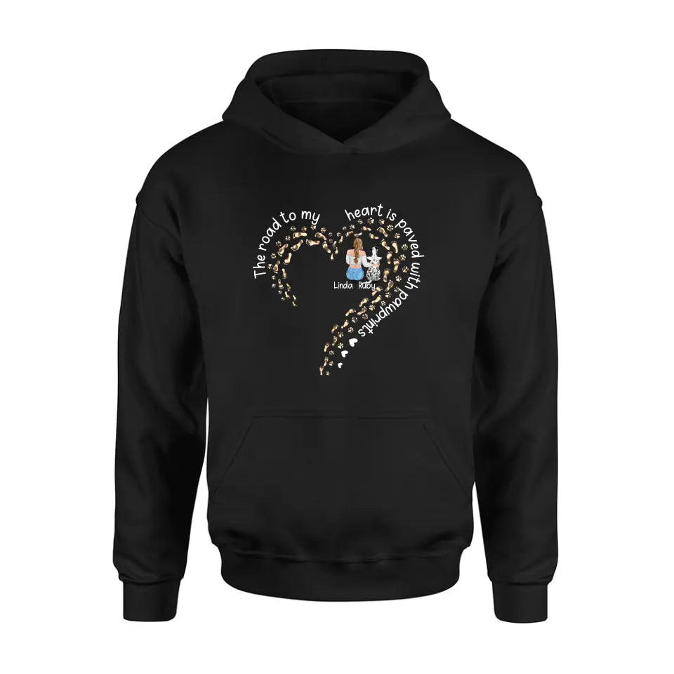 Personalized Memorial Dog With Man/Woman Shirt/Hoodie/Long sleeve/Sweatshirt - Gift Idea For Dog Lovers/Dog Owners - The Road To My Heart Is Paved With Pawprints