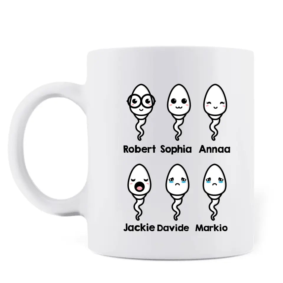 Personalized Sperms Coffee Mug - Gift Idea From Kids to Father/For Father's Day - Up to 6 Sperms - We Are Still Glad We Shot Out Of Yours