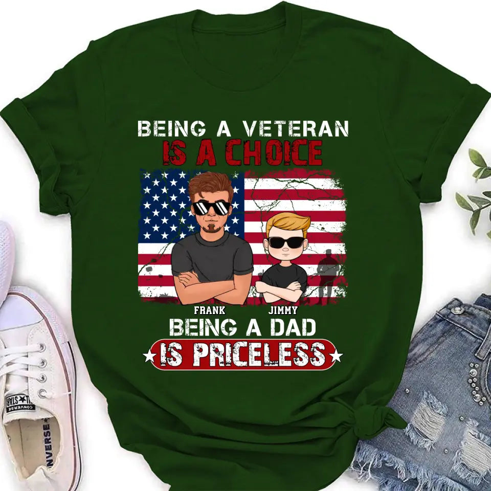 Personalized Dad/Grandpa Veteran Shirt/Hoodie - Up to 4 Kids - Gift Idea For Veteran/Father/Grandfather - Being A Veteran Is A Choice Being A Grandpa Is Priceless
