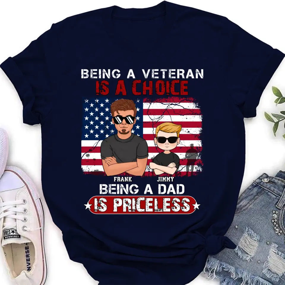 Personalized Dad/Grandpa Veteran Shirt/Hoodie - Up to 4 Kids - Gift Idea For Veteran/Father/Grandfather - Being A Veteran Is A Choice Being A Grandpa Is Priceless