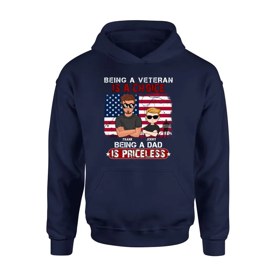 Personalized Dad/Grandpa Veteran Shirt/Hoodie - Up to 4 Kids - Gift Idea For Veteran/Father/Grandfather - Being A Veteran Is A Choice Being A Grandpa Is Priceless