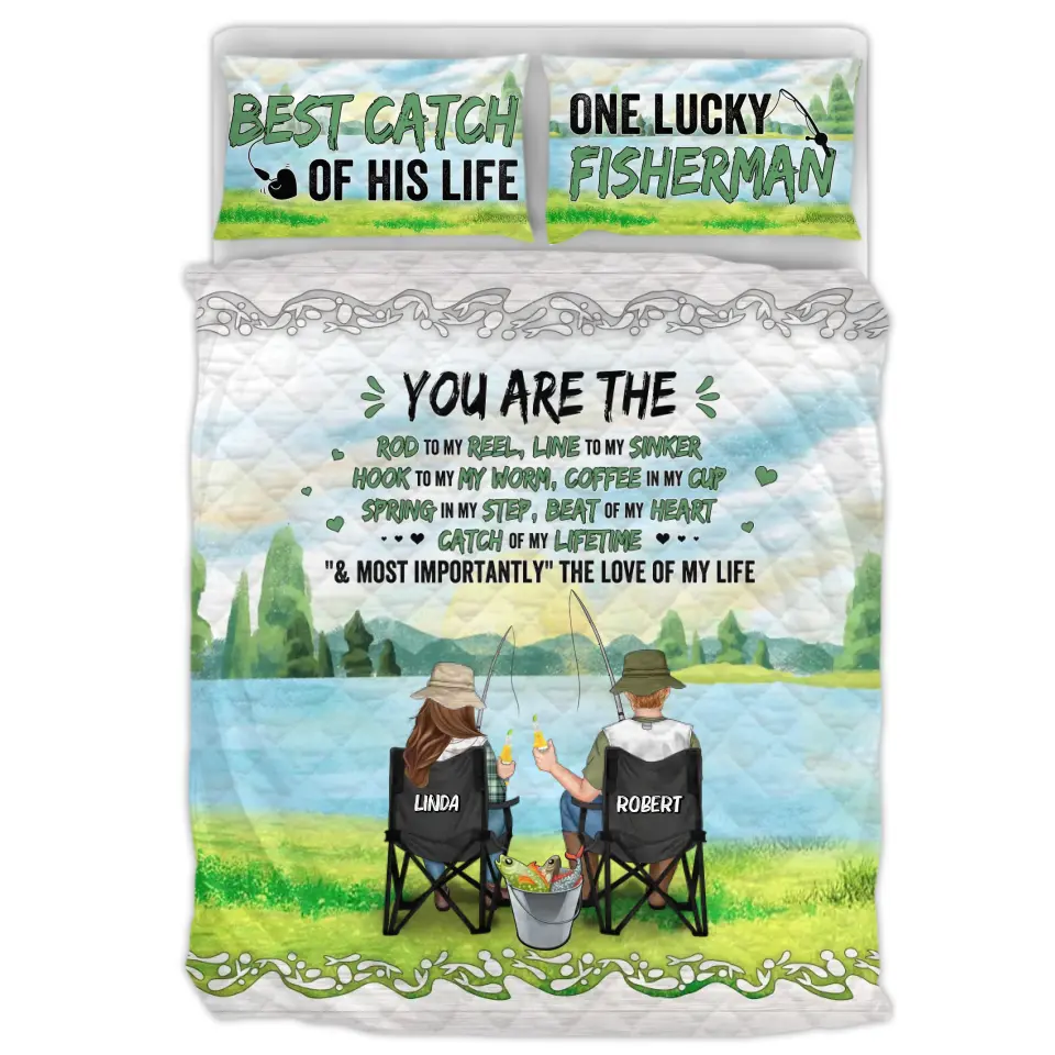 Personalized Fishing Couple Quilt Bed Sets - Gift for Fishing Lovers/Couple/Husband and Wife - You Are The Rod To My Reel, Line To My Sinker