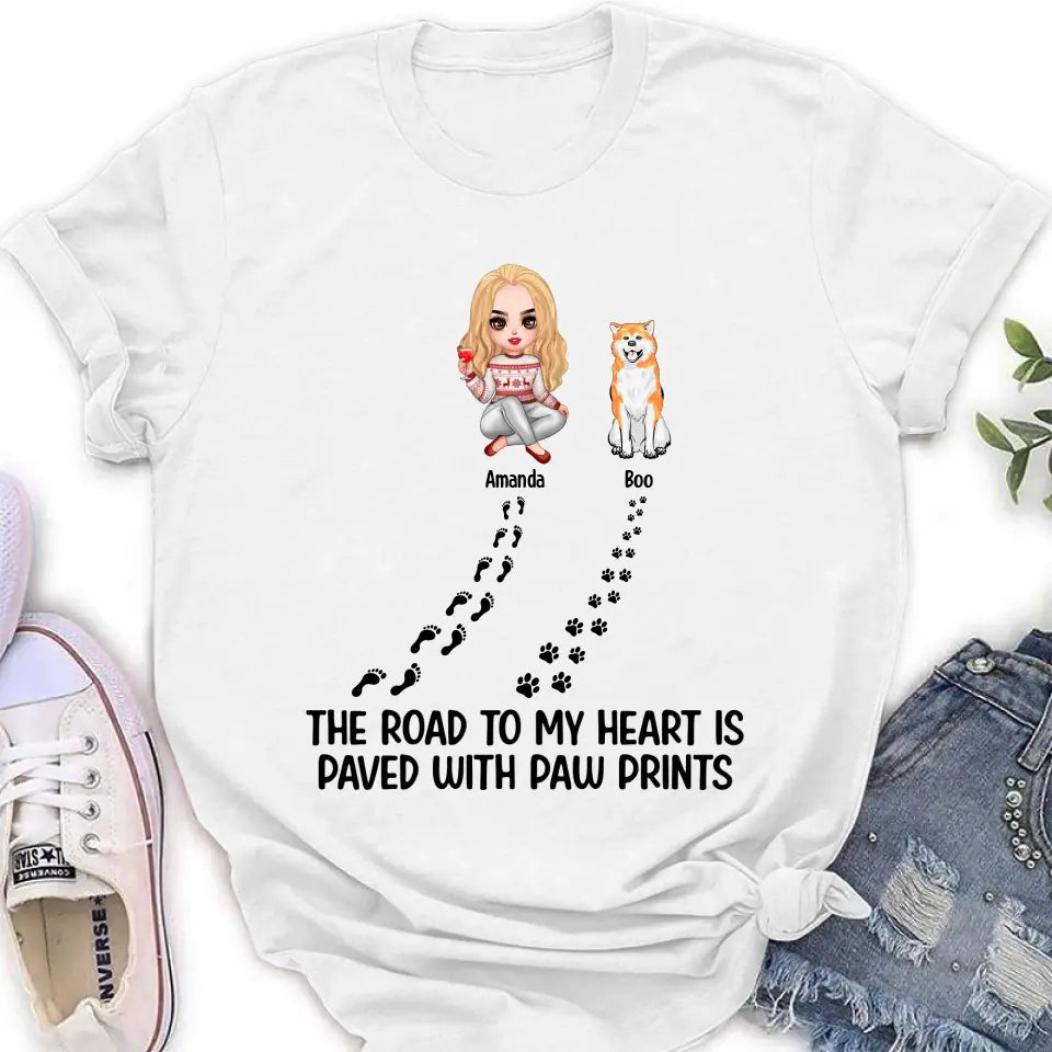 Personalized Dog Shirt/Hoodie - Up to 4 Dogs - Father's Day/Mother's Day Gift Idea for Dog Lovers - The Road To My Heart Is Paved With Paw Prints