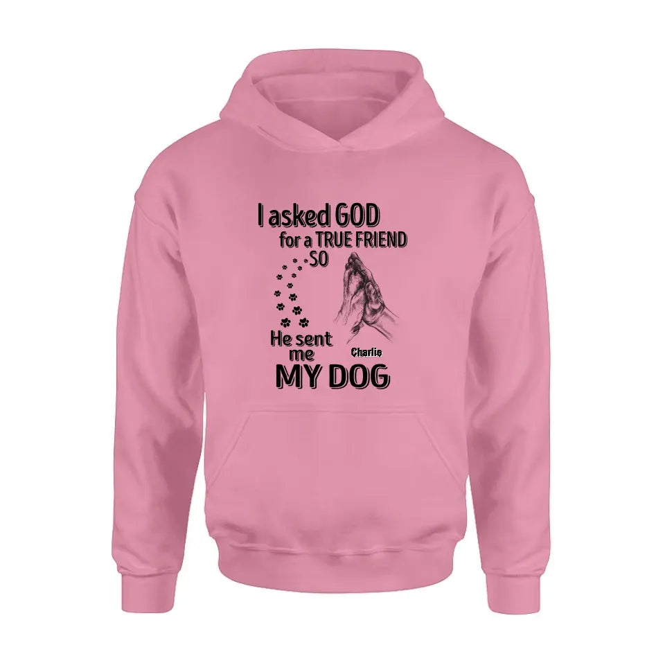 Personalized Pet Shirt/Hoodie - Father's Day/Mother's Day Gift Idea for Dog/Cat Lovers - I Asked God For A True Friend So He Sent Me My Dog