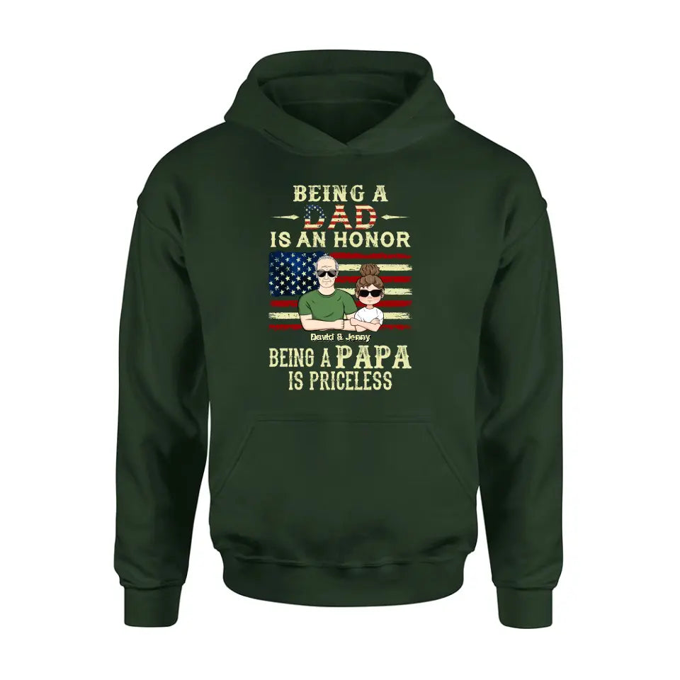 Personalized Grandpa Shirt/Hoodie - Father's Day Gift Idea for Grandpa - Being A Dad Is An Honor Being A Papa Is Priceless