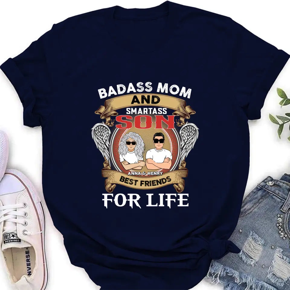 Personalized Mother And Son T-shirt/Long Sleeve/Sweatshirt/Hoodie - Gift Idea For Mother's Day - Badass Mom And Smartass Son Best Friends For Life