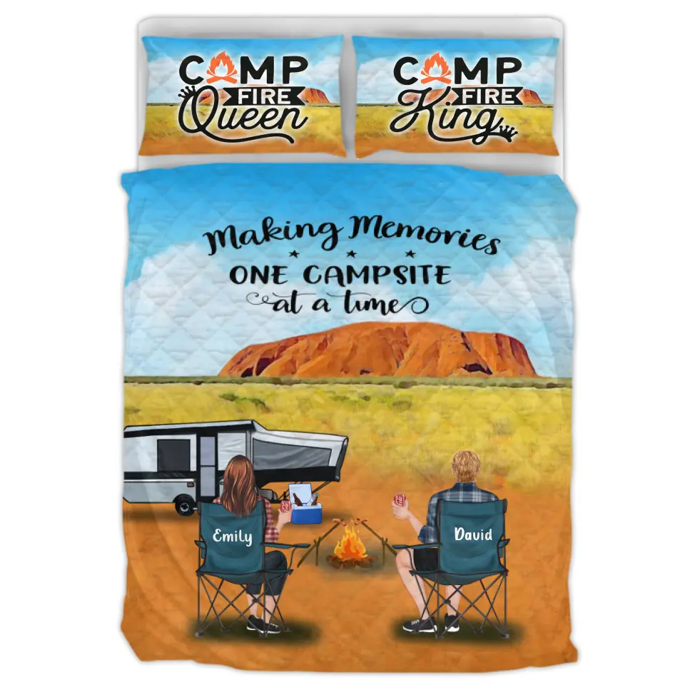 Personalized Australian Camping Quilt Bed Sets - Parents With Up To 3 Kids & 3 Pets - Gift For Camping Lovers - Making Memories One Campsite At A Time