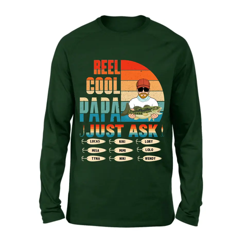 Personalized Reel Cool Dad Shirt/Hoodie - Gift Idea For Father's Day/Grandpa/Fishing Lovers - Up to 9 Kids - Reel Cool Papa Just Ask