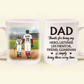 Personalized Baseball Dad Coffee Mug - Father's Day Gift Idea for Baseball Lovers - Thanks For Being My Hero