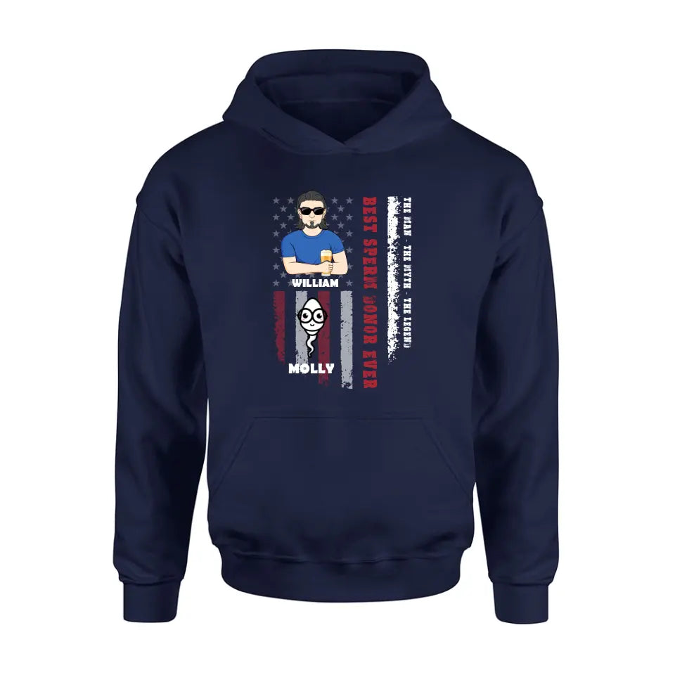 Personalized Sperms Shirt/Hoodie/Long sleeve/Sweatshirt - Gift Idea For Father's Day - Up to 6 Sperms - Best Sperm Donor Ever The Man The Myth The Legend