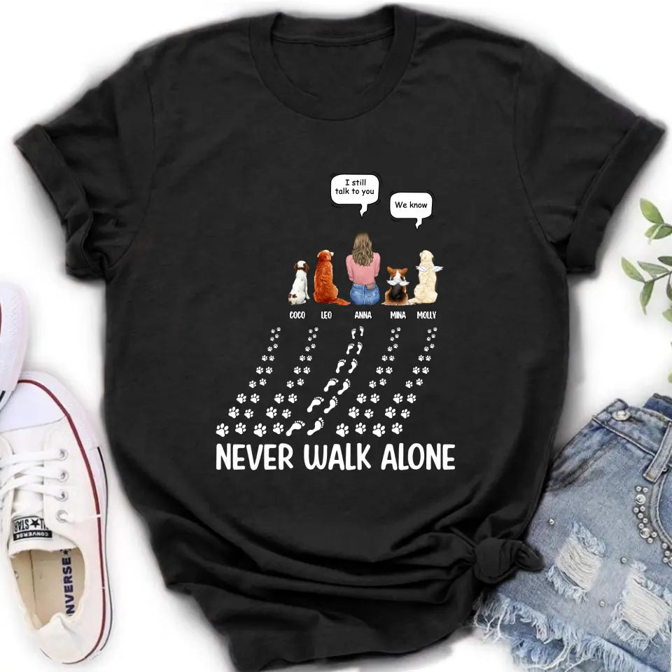 Personalized Memorial Pet Shirt/Hoodie - Up to 4 Pets - Memorial Gift Idea For Father's Day/Mother's Day - Never Walk Alone
