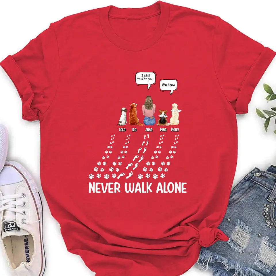 Personalized Memorial Pet Shirt/Hoodie - Up to 4 Pets - Memorial Gift Idea For Father's Day/Mother's Day - Never Walk Alone