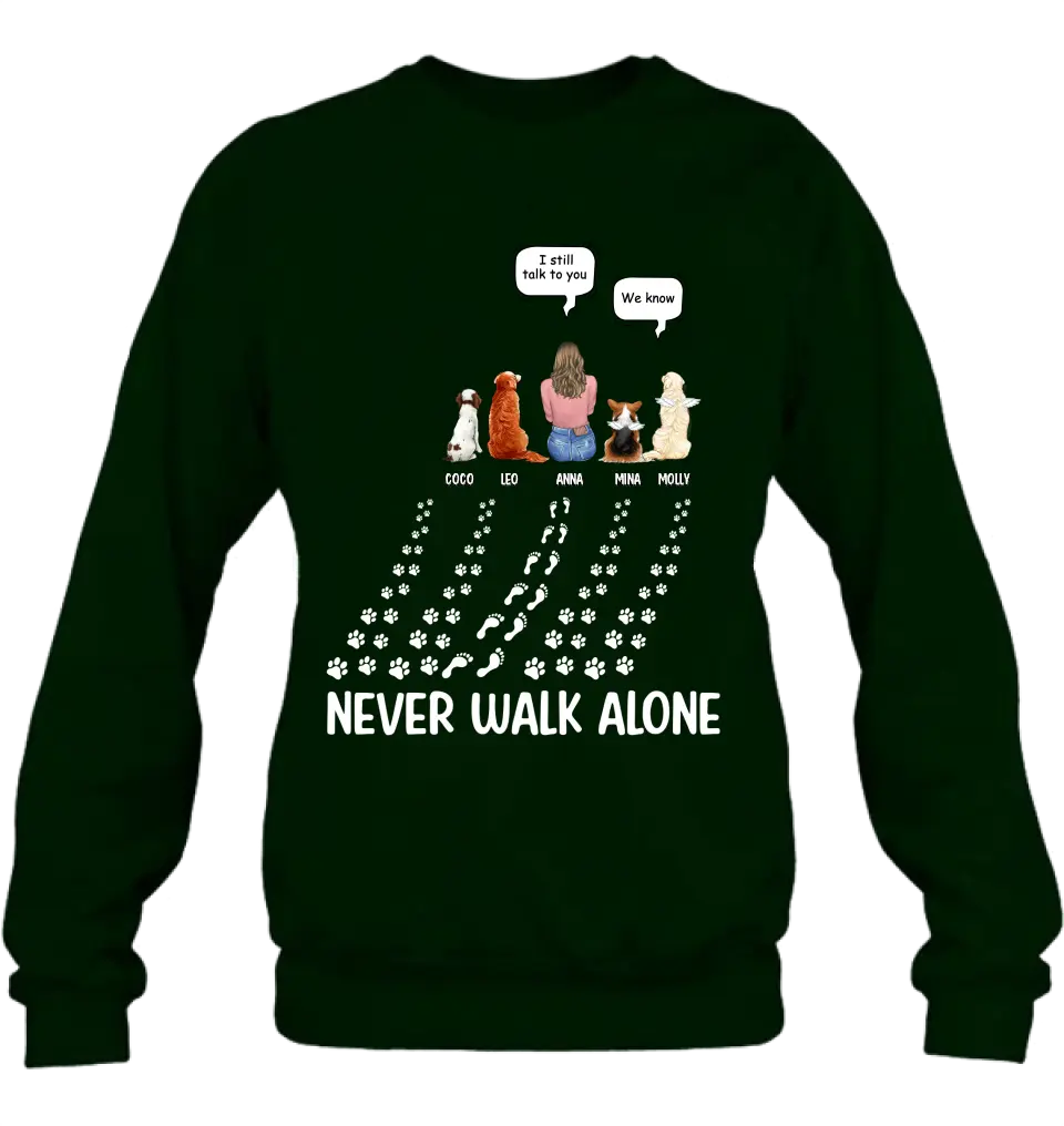 Personalized Memorial Pet Shirt/Hoodie - Up to 4 Pets - Memorial Gift Idea For Father's Day/Mother's Day - Never Walk Alone