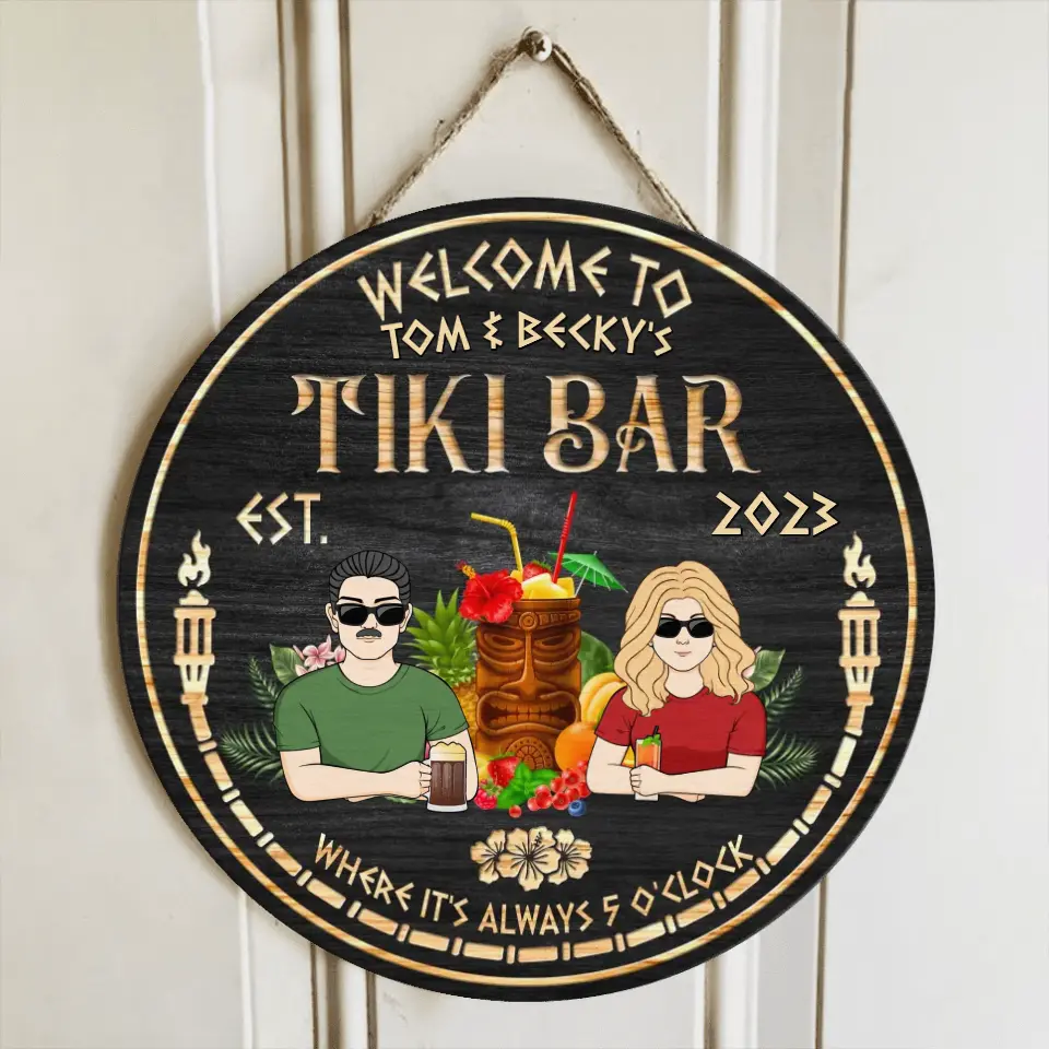 Personalized Couple Wooden Sign - Gift Idea for Couple - Welcome To Tiki Bar