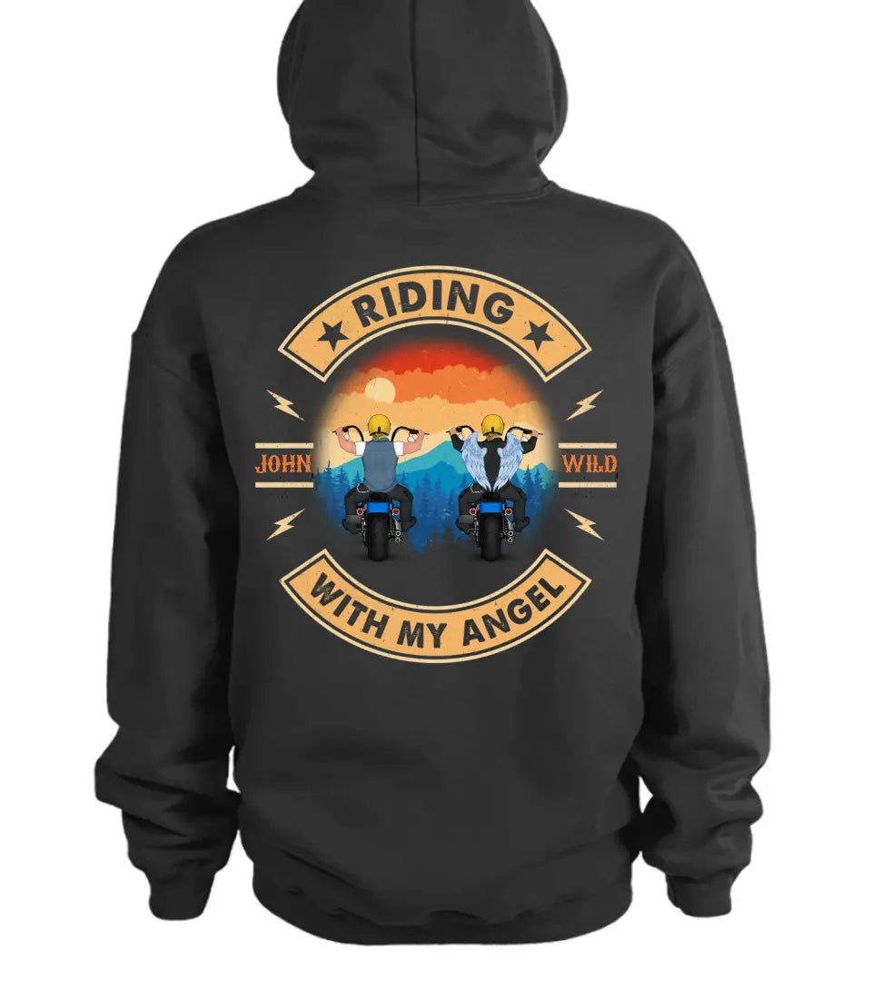 Personalized Riding With Angel T-shirt/Hoodie - Memorial Gift Idea For Friend/Bikers