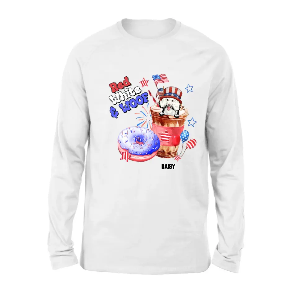 Personalized Dog Shirt/Hoodie - Up to 4 Dogs - Father's/Mother's Day/Independence Day Gift Idea For Dog Lovers - Red White & Woof