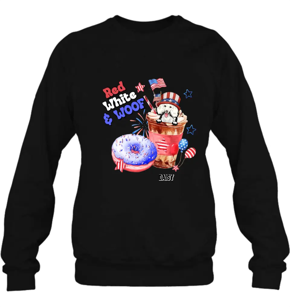 Personalized Dog Shirt/Hoodie - Up to 4 Dogs - Father's/Mother's Day/Independence Day Gift Idea For Dog Lovers - Red White & Woof
