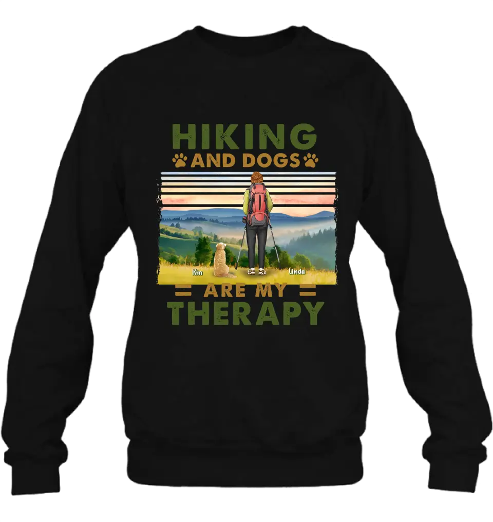 Personalized Solo Hiking With Dogs Shirt - Woman/Man With Up to 4 Dogs - Gift Idea For Hiking Lovers - Hiking And Dogs Are My Therapy