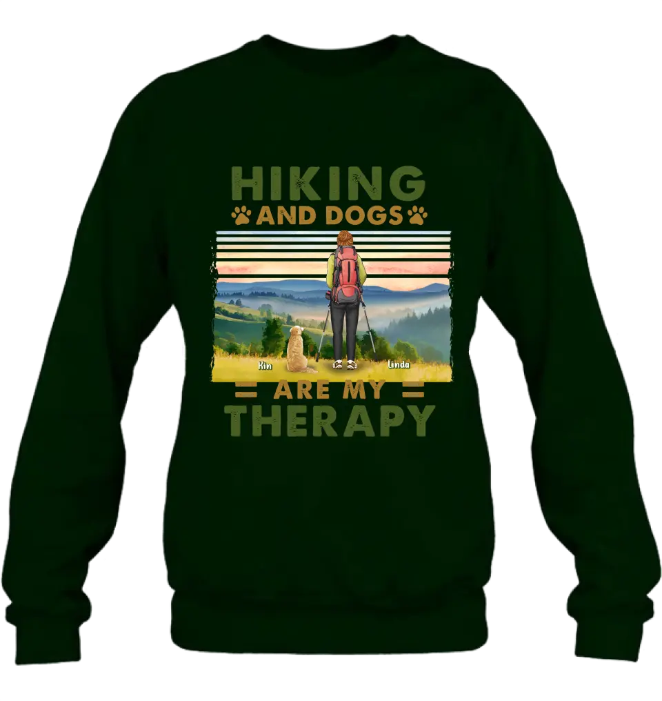 Personalized Solo Hiking With Dogs Shirt - Woman/Man With Up to 4 Dogs - Gift Idea For Hiking Lovers - Hiking And Dogs Are My Therapy