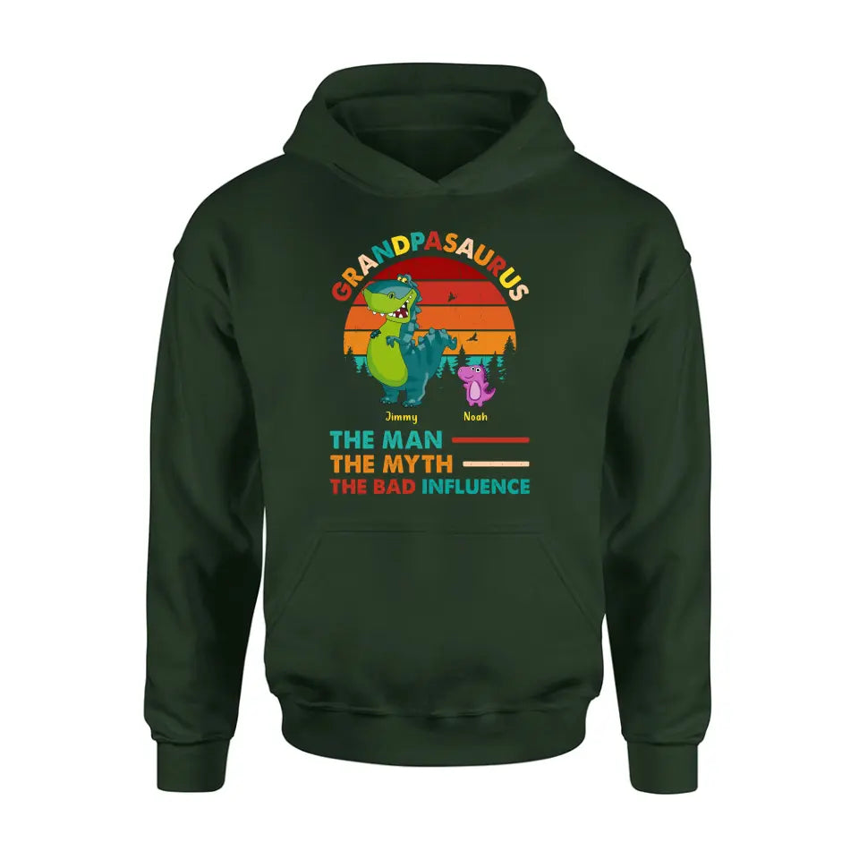 Personalized Grandpasaurus Shirt - Up to 5 Kids - Birthday/Christmas Gift Idea For Grandpa - Grandpasaurus The Man The Myth The Bad Influence