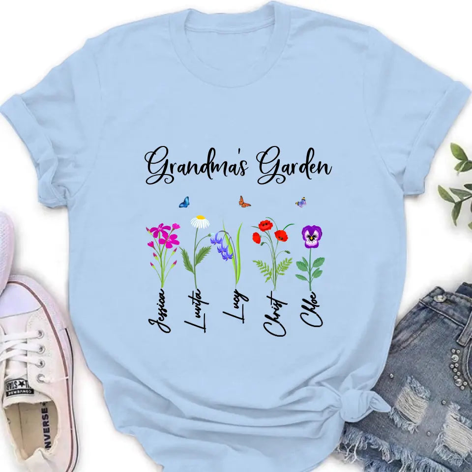 Personalized Grandma's Garden Shirt/Long sleeve/Sweatshirt/Hoodie - Gift Idea For Grandma/Mother's Day - Up to 5 Flowers - Grandma's Garden