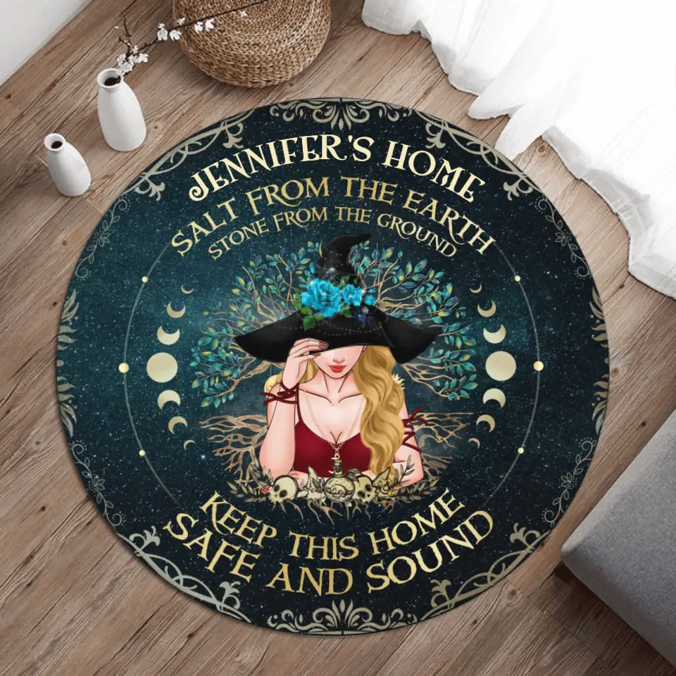 Personalized Witch Round Rug - Gift Idea For Halloween/Wicca Decor/Pagan Decor - Salt From The Earth Stone From The Ground Keep This Home
Safe And Sound